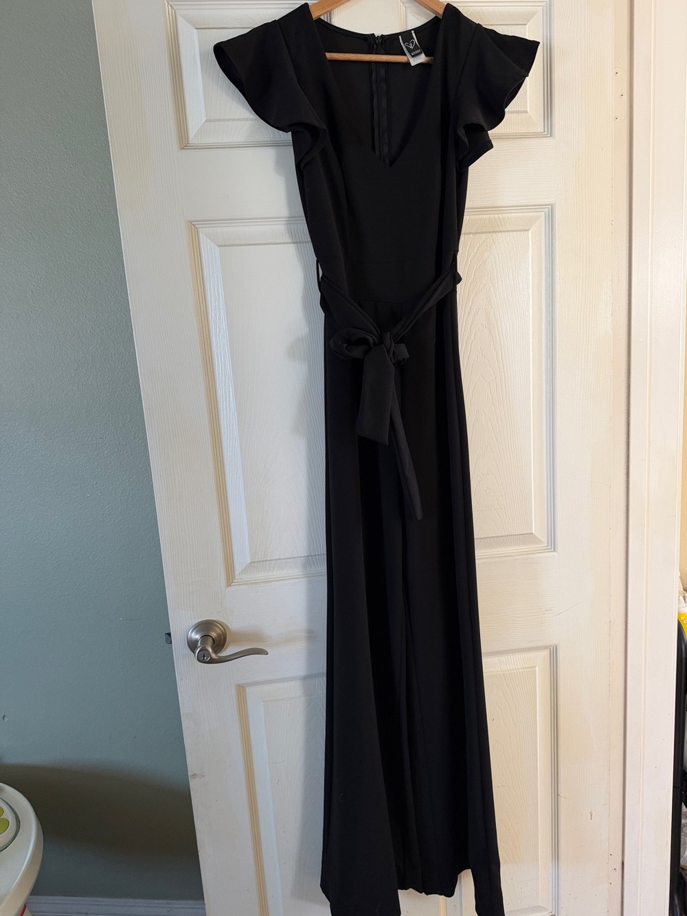 Windsor Black Flutter-Sleeve Jumpsuit with Self-Tie Waist